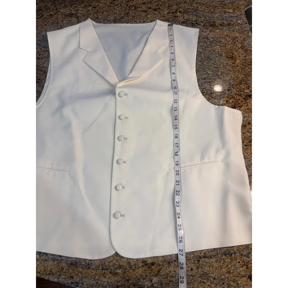 3 Piece Falcone Curtis Vested Suit 50L W45 Ivory‎ Polyester Formal Mens Raw Hem